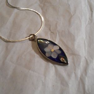 Silver & Abalone Flower Pendant with Chain
